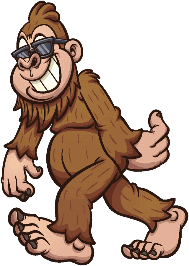 Sasquatch Creative mascot striding forward in sunglasses